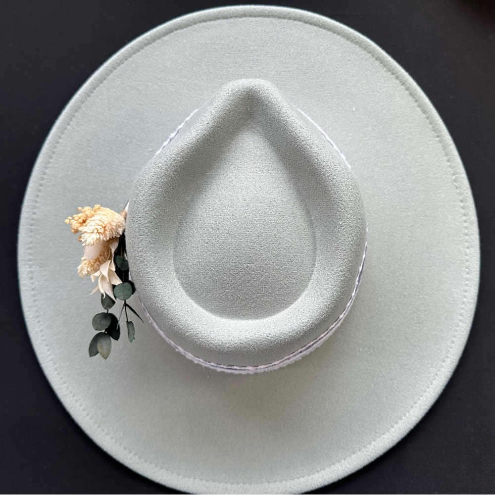 Sage Green Rancher Hat with Floral Accent